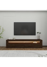Resim Batı LED Işıklı 2 Kapaklı TV Sehpası – 150 cm – Minimal Tasarım, Ceviz 