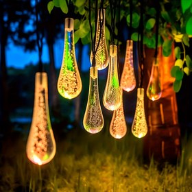 Resim 1 Takım 50 adet LED Güneş IP65 Su Geçirmez Bahçe Işıkları, Su Damlası Işıklar, Dize Yağmur Damla Işıkları, Güneş Festivali Işıkları, Doğum Günleri, Partiler, Noel, Düğünler, Açık Havuz Partileri, Kamp Süslemeleri için Uygun 