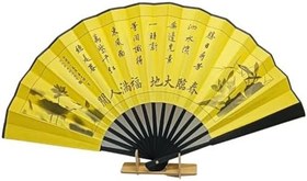 Resim Çin Bambu Keten Kumaş Yelpaze 06BSF Siyah Büyük Boy 60cm No.6S 