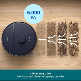 Resim Philips Serisi Islak Kuru Moplu Siyah Robot Süpürge, Sert Zemin ve Halıya Uygun 6000Pa Yüksek Emiş 