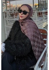 Resim Carell Sibel Parça'nın Tercihi Dama Jakar İtalyan İpekli Şal Koyu Gül Kurusu Çok Renkli 