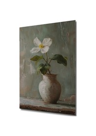 Resim Beyaz Çiçekli Vazo Yağlı Boya Görünümlü Dekoratif Ahşap Ev,Antre,Salon,Ofis,Mutfak,Yatak Odası Tablo--- 40 X 30 