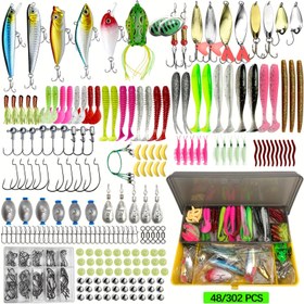 Resim 48/302 adet Balıkçılık Yemleri Seti, Sert Yemler, Plastik Yüzgeç Yemleri, Balıkçılık Aksesuarları, İzleme Kutusu, Kalem, Minnow, Popper, Crankbait, VIB Kaşık, Spinner, Jig, saç tokası, Balıkçılık Aletleri Seti 