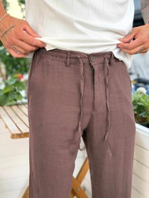 Resim MP4235 - W11 Beli İpli %100 Keten Pantolon kahve 5071 - s 