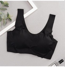 Resim Siyah Kadın Kablosuz Dikişsiz Yastıklı Sutyen Yoga Koşu Spor Salonu Spor Sutyeni Buz İpek Nefes Uyku Sutyen Kırpma Üst Yelek İç Çamaşırı Siyah 