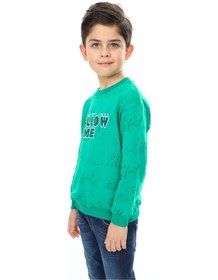 Resim Toontoy Kids Toontoy Erkek Çocuk Relax Fit Bisiklet Yaka Düşük Omuz Baskılı Sweatshirt - 2 İplik Koyu Yeşil 