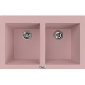 Resim Polex Cristalüx Granit Evye P-2XLN Pembe 2 Hazneli Tezgah Altı Ve Tezgah Üstü Mutfak Evyesi 80.5x51.5 CM 