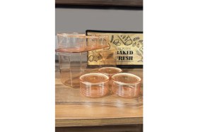 Resim Mediterian 7 Parça Pembe Kahvaltılık Seti, Kapaklı Saklama Kabı, Reçellik, Zeytinlik, Peynirlik 