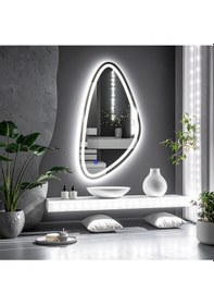 Resim Sinela Beyaz Led'li Lazer Kumlamalı Lavabo & Banyo Aynası Dokunmatik Sensörlü 80 X 40 Cm 