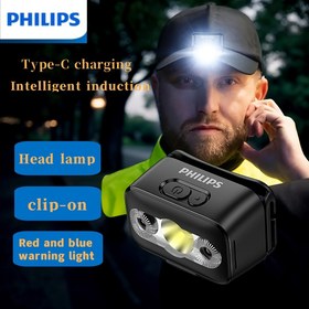 Resim Philips süper parlak far, klipsli 140° döndürme ayarı, akıllı algılama uzun pil ömrü, 10 ışık modu tasarımı, açık hava çalışmaları, kamp, balık avlama ve gece sürüş için uygun 