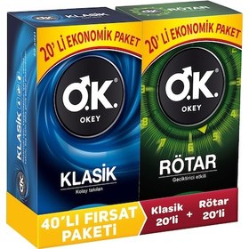 Resim Okey Klasik Prezervatif + Okey Rötar Prezervatif 2 x 20'li 