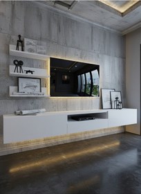 Resim Resital Ledli Duvara Monte Tv Sehpası - Beyaz - W6018-1 Beyaz 