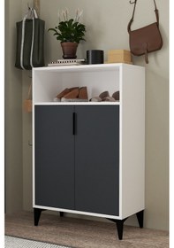 Resim 1202 Ada Ayakkabılık 4 Raflı 2 Kapaklı Çok Amaçlı Dolap Antrasit Beyaz Antrasit - Beyaz 