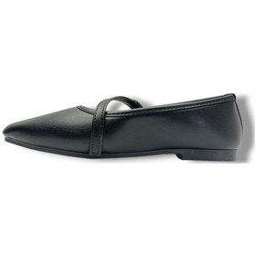 Resim Ceylan Shoes 123-26 Cilt Deri Tokalı Tek Bantlı Anatomik Kadın Babet Sıyah 
