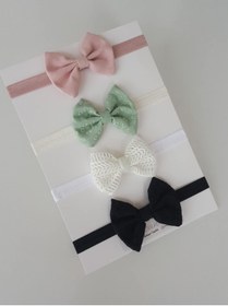 Resim swan butik Kız Çocuk Bebek Fiyonk Bandana Toka Seti Krem Mint, 