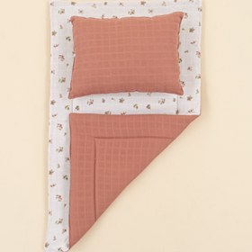 Resim Alt Açma Matı ve Yastık - Çift Taraflı - Gül Kurusu Muslin - Çiçekler 