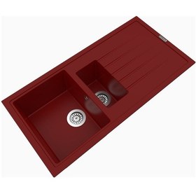 Resim Polex Cristalüx Granit Evye P-01 Bordo 1.5 Gözlü Tezgah Altı Ve Tezgah Üstü Mutfak Evyesi 99x49.5 CM 