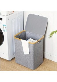 Resim 60 Lt Katlanır Kumaş Bambu Çamaşır Sepeti İçi Fileli Kirli Çamaşır Sepeti Gri 