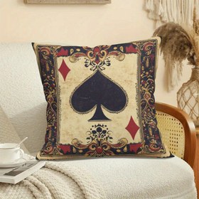Resim 1 Adet Vintage Maça Kralı Oyun Kartı Yastık Kılıfı 45.72x45.72 cm - Süslü Kırmızı ve Altın Kenarlıklı Yumuşak Peluş Minder Kılıfı, Fermuarlı, Oturma Odası, Yatak Odası, Kanepe Ev Dekoru için Makinede Yıkanabilir, Ev Dekorasyonu | Dekoratif Minder | Peluş Kumaş Kılıf, Peluş Yastık 