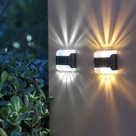 Resim Amorf Yukarı/Aşağı Tasarımı ile 4 adet Güneş Duvar Işıkları - Bahçe, Avlu ve Ev Gece Kullanımı için Dış Mekan Peyzaj Aydınlatması 