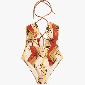 Resim Koton Çiçekli Halter Yaka Mayokini Astarlı Çıkarılabilir Pedli Kahverengi Desenli 4sak20130mm Kahverengi 