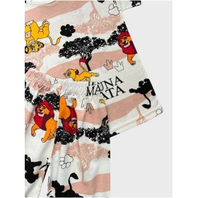Resim Erkek Çocuk Pamuklu Beyaz Aslan Desenli Kısa Kollu Şortlu Yazlık Pijama Takımı 