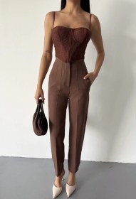 Resim Nova Bazaar Pantolon Pensli Atlas Kumaş - Kahverengi Kahverengi 