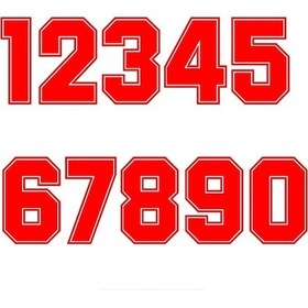 Resim A1111 Kırmızı-yükseklik 50 Cm-numara 1-a1111 Rakamlar 0 1 2 3 4 5 6 7 8 9 Yarış Numarası Kask Yarış Vinil ları Aks 