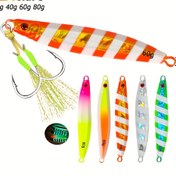 Resim TOLU 30g/40g/60g/80g Hızlı Sapan Jigging Balıkçılık Yemi - Lazer Kağıt Kaplama, Deniz Balıkçılığı, Sürükleme ve Daha Fazlası İçin Luminous Jig Yemi, Yeşil ve Mavi Detaylarla Canlı Turuncu ve Beyaz Çizgili Tasarım, Balıkçılık Yemi | Canlı Yem | Dayanıklı Balıkçılık Yemi 