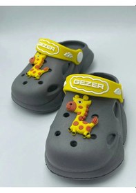 Resim Gezer Kaydırmaz Taban Erkek Çocuk Terlik Zurafa Gri Sarı Gri 