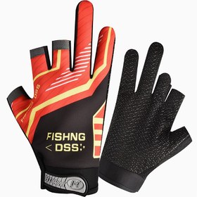 Resim Erkeklerin Rahat Parmaksız Balıkçılık Eldiveni - Hafif, Nefes Alabilen Polyester Örgü, Siyah Kırmızı ve Sarı Detaylar ile, Açık Hava Aktiviteleri ve Fitness için İdeal, Açık Hava Ekipmanları | Rahat Stil | Örgü Tekstürü 