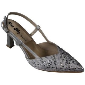 Resim Yazkış Kadın Siyah Laci Ten Gümüş Sivri Burun Üstü Taşlı 8cm Kadeh Topuk Abiye Ayakkabı Gümüş 