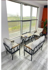 Resim Miray 211 Masalı Krem Fermuarlı Bahçe Balkon Takımı, Salon, Teras- Berjer Düğmeli Metal Çay Seti Krem 