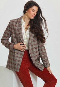 Resim Ekoseli Kruvaze Uzun Blazer Gri - S 