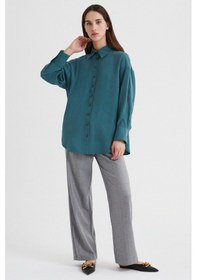 Resim Yeşil Oversize Modal Gömlek Yeşil 