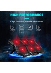 Resim Notebook Soğutucu 6 Fanlı RGB Led'li 7 Kademe - Fan Hız Kontrollü 