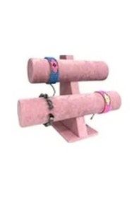 Resim Yerli Üretim Süet Kaplama Pembe Renk 26/18 Cm Iki Kademeli Saat Bileklik Sergileme Standı Çok Renkli 