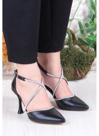 Resim Fort 35693 Cilt Çapraz Bantlı Biye Taşlı Topuklu Abiye Ayakkabı Kadın Ayakkabı Siyah 