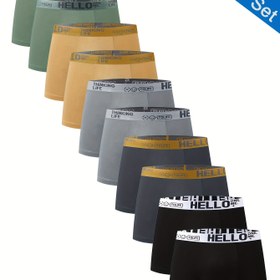 Resim 10 Adet "Merhaba" Baskılı Erkek Boxer Külotlar - Şık, Nefes Alabilir ve Rahat Spor Şortları Yüksek Esneklikte, Hızlı Kuruyan 