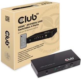 Resim Club3D HDMI 2.0 UHD 4 port Switchbox 