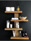 Resim O&Awood Doğal Ahşap Dekoratif Minimal Duvar Rafı,4 Katlı Vintage, Retro A (497958420) 