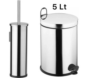 Resim 5 Litre Paslanmaz Çift Banyo Seti, Pedallı Çöp Kovası ve Tuvalet Fırçası 