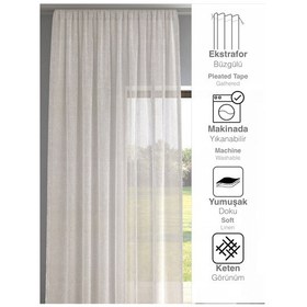 Resim Perle Keten Görünümlü Ütü İstemez Düz Tül Perde Ekru 