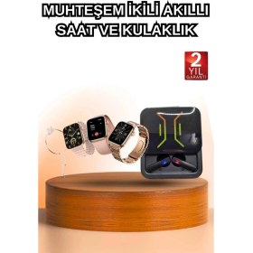 Resim Wireless Şarjlı Akıllı Saat ve Dijital Göstergeli Kablosuz Bluetooth Kulaklık Nabız Ölçer 