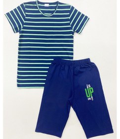 Resim Hçm Erkek Çocuk Kaprili Pijama Takımı Pamuk Çizgili Baskılı A6 Lacıvert 
