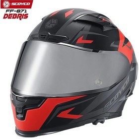Resim Scoyco FF-871 Gri Camlı Debris Güneş Vizörlü Kapalı Kask Mat Kırmızı - Siyah 