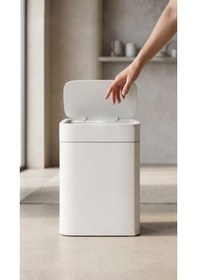 Resim 22 Litre Kızıl Ötesi Sensörlü Otomatik Çöp Kovası Ofis Mutfak Banyo Antibakteriyel Çöp Kovası Beyaz 