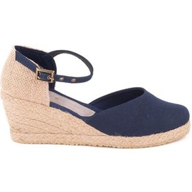 Resim Gerçek Elişi Hasır Dolgu Topuk Keten Hasır Kadın Espadril Handmade Lacivert 