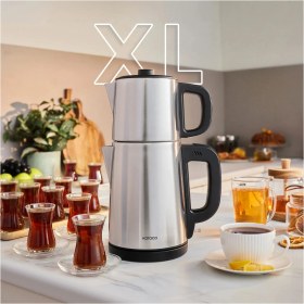 Resim Karaca TeaBig XL 35 Çay Bardağı Kapasiteli 2 in 1 Çelik Çay Makinesi ve Su Isıtıcı Inox 