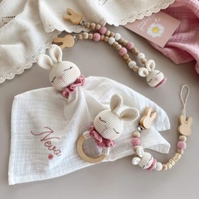 Resim Amigurumi İsimli Tavşan Uyku Seti - 4 Parça Bebek Seti İsimli 